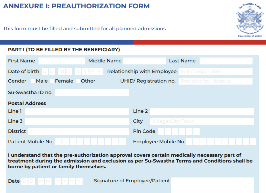 Su Swasthya Yojana Pre-authorization form Pdf