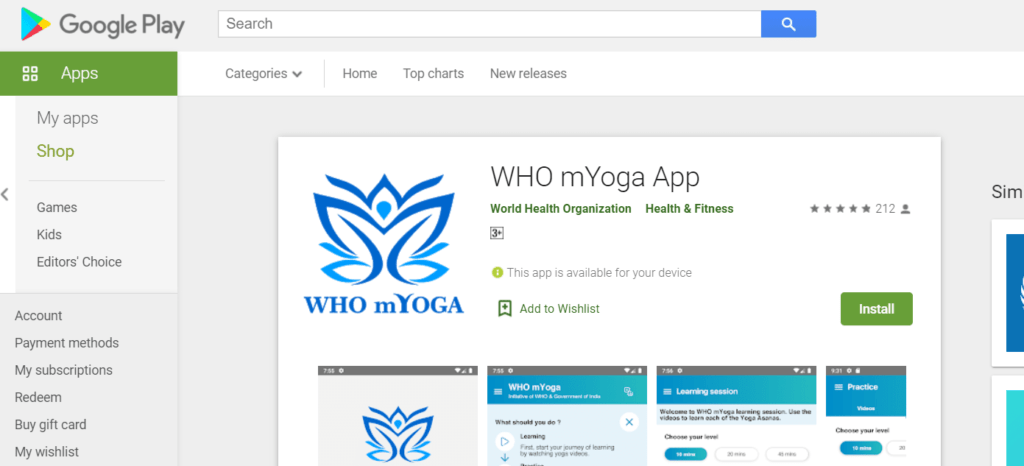 WHO mYoga App Download