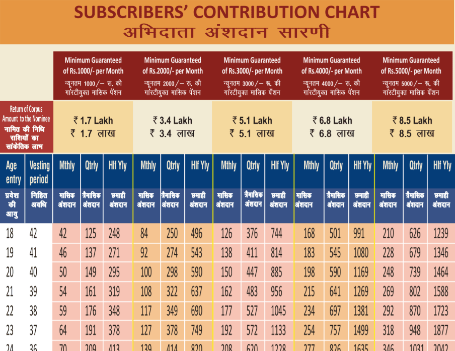 Contribution Chart Download Under Atal Pension Yojana