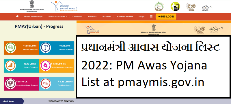 प्रधानमंत्री आवास योजना लिस्ट 2022: PM Awas Yojana List at pmaymis.gov.in